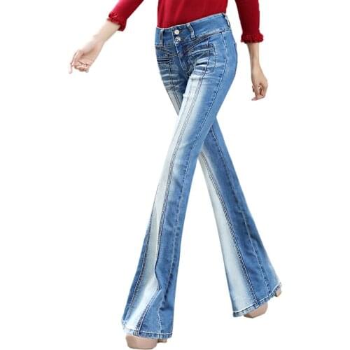 2020 spring autumn women embroidery high waist flare jeans female slim Chinese style plus size distressed jeans black blue Y673