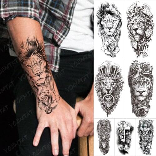 Waterproof Temporary Tattoo Sticker Lion Rose Crown Skull Tatto Wolf Cross Wild Animals Body Art Arm Fake Sleeve Tatoo Women Men