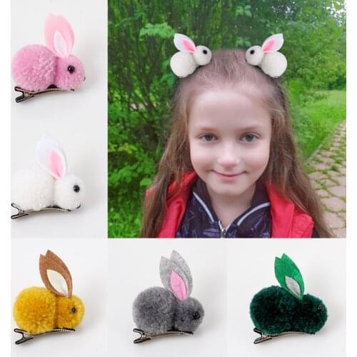 Cute Hair Ball Rabbit Hair Clip Girl Plush Rabbit Ears Hair clip 3D Plush Rabbit Hair Accessories Korea Simple girl headdress