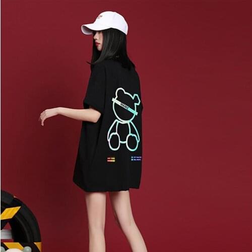 Bear T-Shirt WomenS Short-Sleeved 2021 New Summer Loose Korean Version Of The Reflective Top Ins Tide