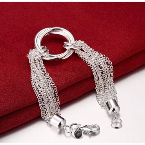 Womens Fashion Jewelry Free Shipping Wholesale Silvercharm Multi Line Rolo Chains Three Laps Bracelets Chrismas Gift KN-H299