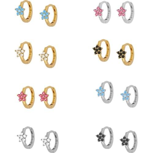 Pendientes Plata Rose/Black/White/Blue Diamond Floret 925 Sterling Silver Earrings For Women Earrings Hoops 2021 Trend Vintage