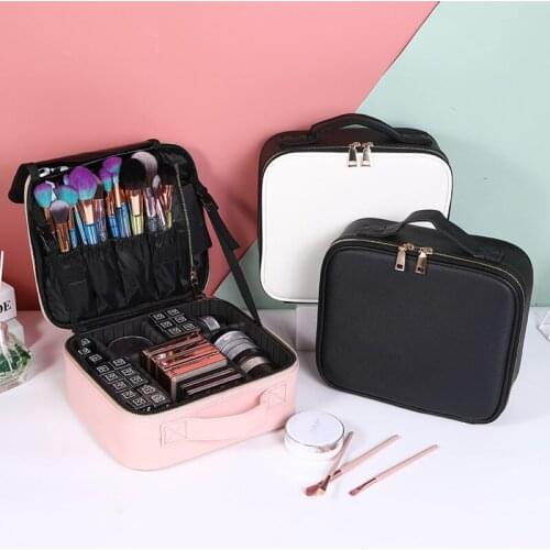 Female Large Makeup Case New Professional Mini Cosmetic Bag Organizer Multifunction Leather Brush Manicure Makeup Storage Box
