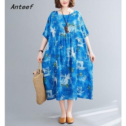 Cotton linen plus size vintage floral dresses for women casual loose long summer dress elegant clothes 2021 ladies sundress