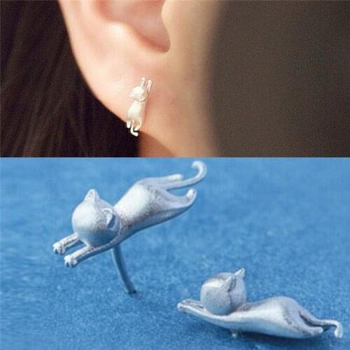 1 pair Fashion Delicate Tiny Cute Cats Earrings Chic Silver Plated Kitty Stud Earrings
