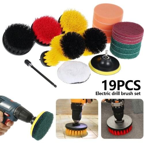 19pcs Drill Brush All Purpose Cleaner Scrubbing Cleaning Tools Electric Drill Brush Set Bathroom Kitchen Car Care Clean Tools