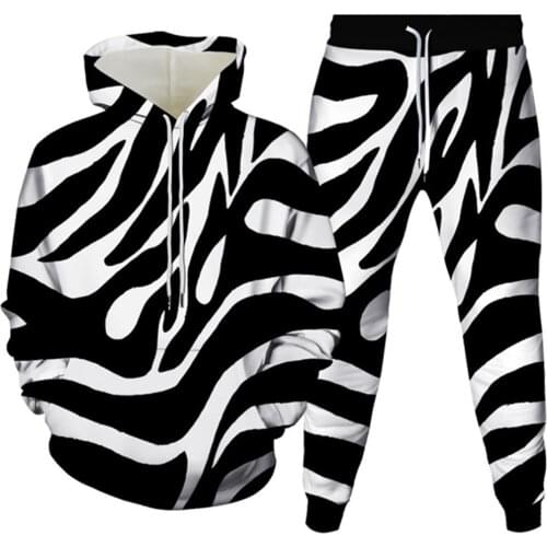 Hoodies+Trousers 2Pcs Sets Women Clothes Suit Zebra Texture Creative Colorful Vortex Funny Pattern 3D Print Men Tracksuit S-6XL