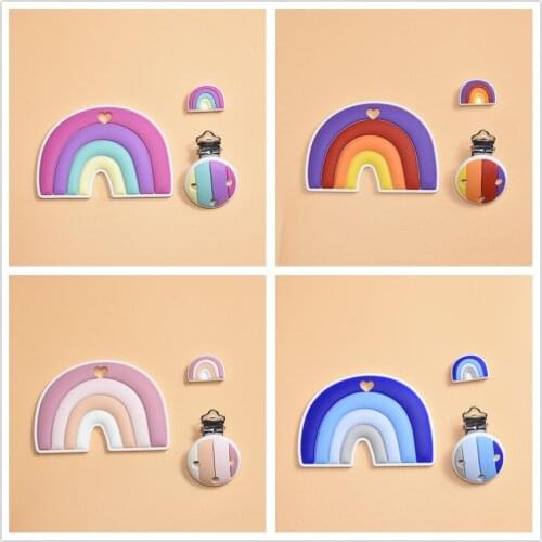 3 PCS/Set Rainbow Silicone Teether BPA-Free Baby Dummy Pacifier Clip Nipple Chain DIY Beads Accessories Kids Teeth Nursing