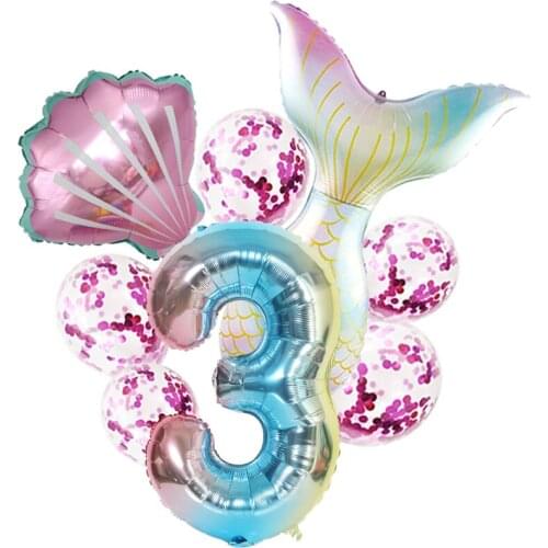 8pcs Mermaid Party Gold foil sequins Balloons Number Aluminum balloon kids Birthday home Decor wedding Supplies