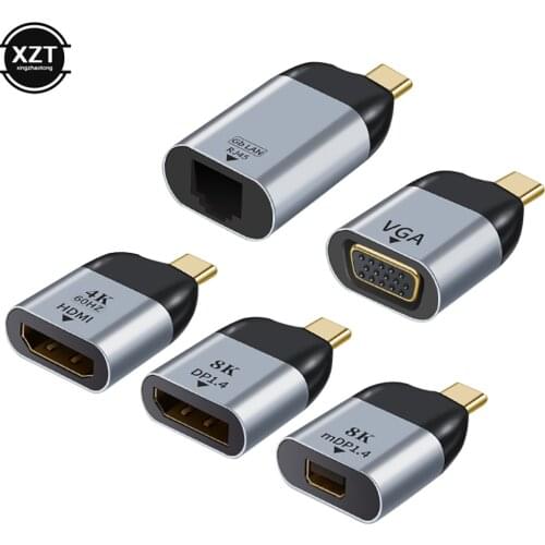 Type-C to HDMI-Compatible/VGA/DP/RJ45/Mini DP Adapter HD Video Converter 4K 60Hz 2.0 Converter for MacBook Samsung Huawei Xiaomi