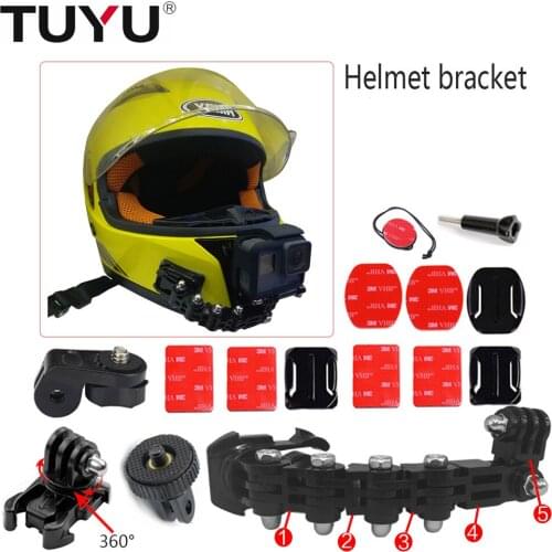 TUYU Gopro accessories 4 ways turntable buckle mounted helmet chin bracket Hero 4 5 6 millet YI 4K SJCAM SJ4000 EKEN H9 H9R