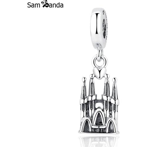 Authentic 925 Sterling Silver Bead Charm Vintage Barcelona Cathedral Heart Pendant Fit Pandora Bracelets & Bangles DIY Jewelry