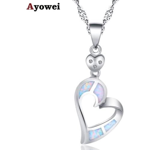 Ayowei Simple design heart-shaped silver plated stamped white opal necklace pendant anniversary gift preferred OP864A
