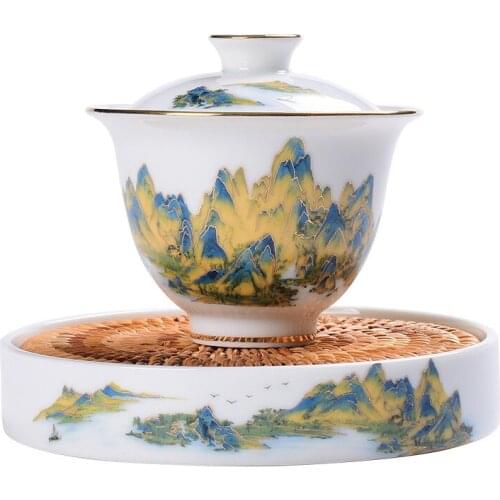 White porcelain gaiwan cover bowl teacup single household three-person tea maker ceramic thin tire with cover teacup tea set