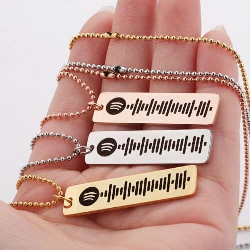 Free DIY Custom Laser Engraving Spotify Scan Code Necklace Jewelry for Women Men Stainless Steel Gothic Gift Music Song Code