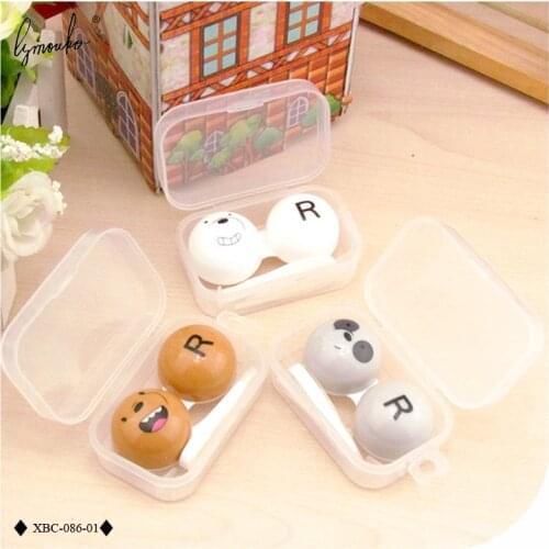 Lymouko Cartoon Mini Smile Funny Bear Portable Plastic Contact Lens Case for Women Storage Box Kit Container Contact Lenses Box