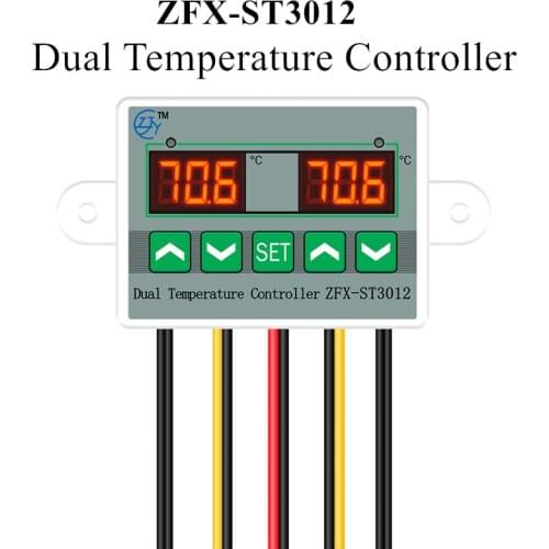 ZFX-ST3012 Dual Temperature Controller Digital Thermostat Incubator Control Microcomputer Dual Probe AC 220V 12V 24V 40% off