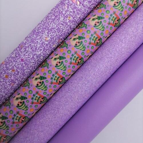 Purple Glitter leather, Christmas Elfs Printed synthetic leather, Nappa Faux Leather Sheets For Bow A4 21x29CM KM658