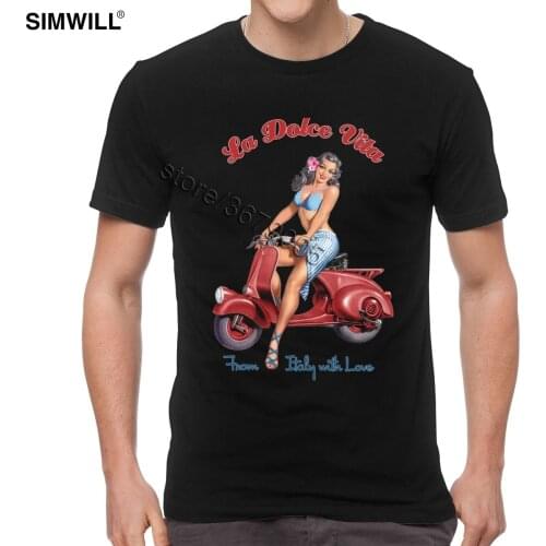 Urban Latest Shirts Men Cotton Vintage Movie La Dolce Vita Tee Short Sleeved O Neck Rider Graphic T-Shirt Scooter T Shirt