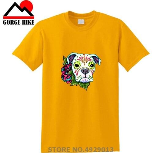 Boxer in White Day of the Dead Sugar Skull Dog T Shirts short Sleeve Clothes Mens Long T Shirt Hombre Man Cotton Summer Top Tee