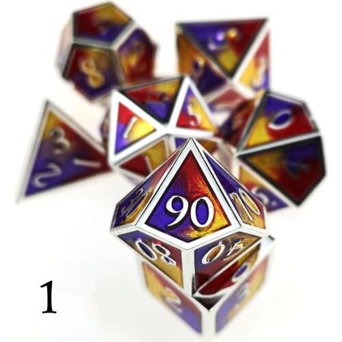 Rollooo Large Shapes Prismatic Metal Dice 7-Die Set D4 D6 D8 D10 D% D12 D20 for Role Playing D&D MTG Games