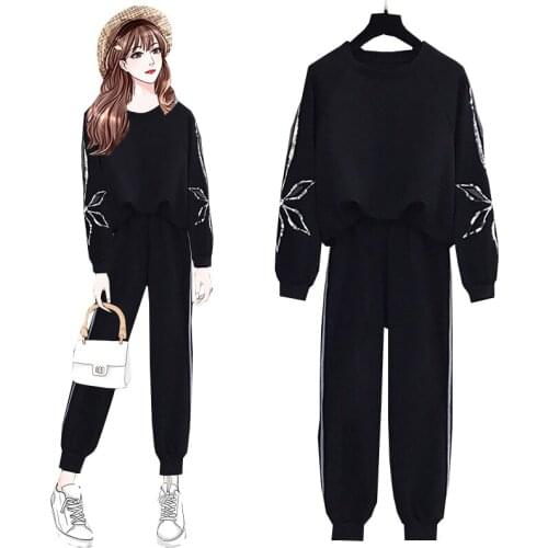 Oversize Sets Lady 2021 New Spring Autumn Sweatshirt Set Female Fashion Slim Long Sleeve Sports Leisure Two-Piece Suit Women
