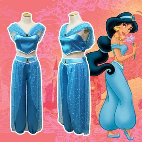 Comic Anime princess Jasmine Cosplay Costumes princess Cosplay Costume Women Girls Clothes Green Dress Cartoon Outfit fairy tale
