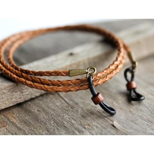 Rustic Leather Eyeglass Chain, Rugged Mens Leather Sunglasses holder strap, Braided Leather
