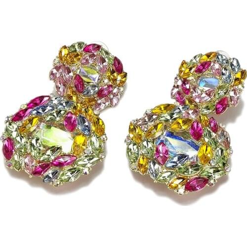 MANILAI Colorful Crystal Rhinestones Earrings For Women Fashion Trend Jewelry Statement Drop Dangle Earrings Bride Bijoux