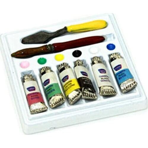 1:12 Scale Dollhouse Dec Miniatures Wooden Multi-Colored Watercolor Paint Tool Coloring Watercolor Dollhouse Diy Decor