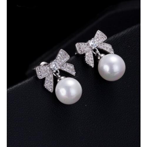 Fashion jewelry & Accessories New Girls Lovely Bow Crystal Earrings Pearl Ear Clip For Womens party Festival wedding gift