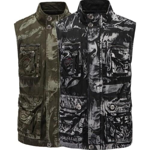 Fashion Leisure Waistcoat Mens Loose camouflage Vests Baggy Cotton Multi Pocket Coats Sleeveless Jackets Men Outerwear Tops
