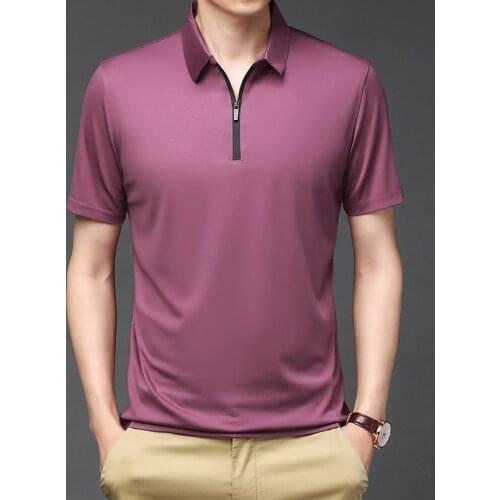 Short sleeve POLO shirt mens 2021 summer ice silk POLO shirt thin Short sleeve Lapel zipper polo shirt