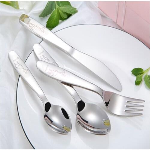 4PCS/set Childrens Tableware Eco Friendly Stainless Steel Cartoon Cute Spoon Fork Knife Tableware Sets Kids Ware Dinnerware Set