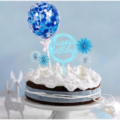 6pcs Paper Fan Balloon Caketopper Set Birthday Party Decor Party Favors for Kids Birthday Baby Shower Decor 1 Year Birthday Deco