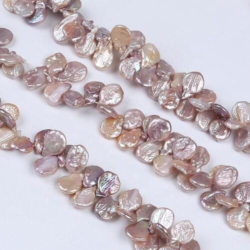 15-16mm Natural Purple Freshwater Coin Shape Loose Pearl With Tail Top Drilled Hole Strand For Jewelry Making