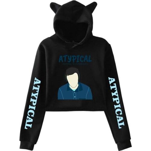 Atypical TV Series Cat Ear Hoodies Women Long Sleeve Hooded Cropped Sweatshirts Female Casual Streetwear Crop Tops