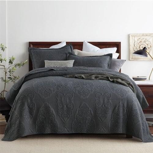 Quilted Blanket for Bed Cotton Bedspread on Bed Quilt 3 Pieces Set Embossed Summer Coverlet Queen Size Gray Bed Cover CHAUSUB