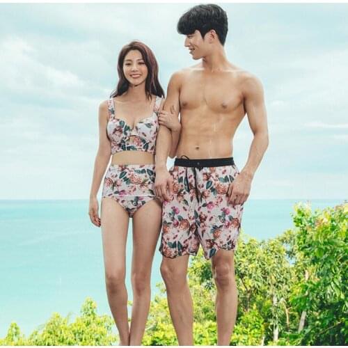 Couple Swimsuit Women Bikini Men Board Shorts Swimming Trunks Boxer Sweat Beach swimwear Surfing Board short Fitness Plus