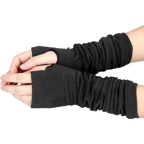 Men Women Unisex Knitted Fingerless Gloves Soft Warm Long Mitten warm Winter, Black