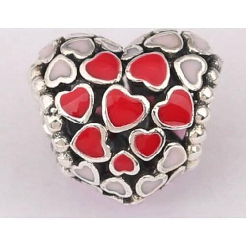 Authentic S925 Bead DIY Jewelry Burst of Love Charms fit Lady Bracelet Girl Lady Birthday Gift Pink Red Hearts Enamel