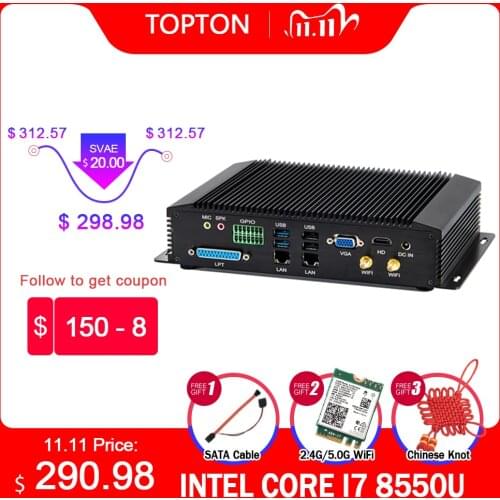 Industrial Mini Computer Core i7-8550U i5-8250U i3 DDR4 Rugged Fanless PC 6*COM 2*Intel Lans 8*USB GPIO LPT VGA HDMI 3G/4G WiFi