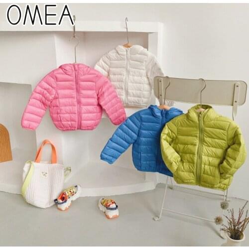 OMEA Down Jacket for Kids Boy Girl Unisex Down Coat Short Simple Style Children Winter Hooded Down Jacket Coat Solid Color Warm