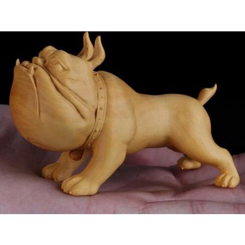 Boxwood carving Bulldog dog decoration small sculpture model craft gift home office decoration gifts