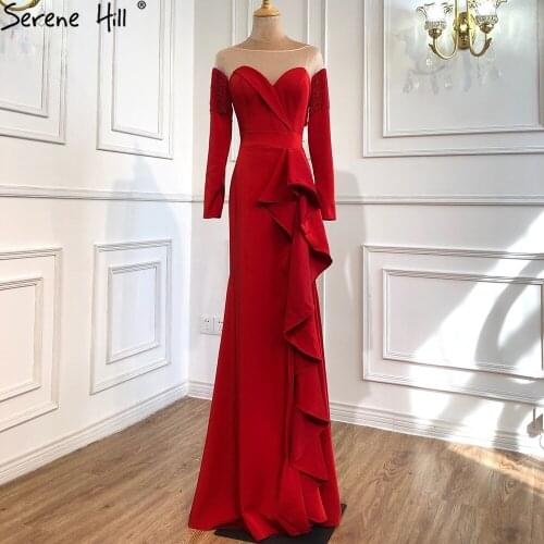 Mermaid Elegant Red Evening Dresses Gowns Plus size 2021 Satin Simple Ruched Sexy For Women Party Wear BLA70837 Serene Hill