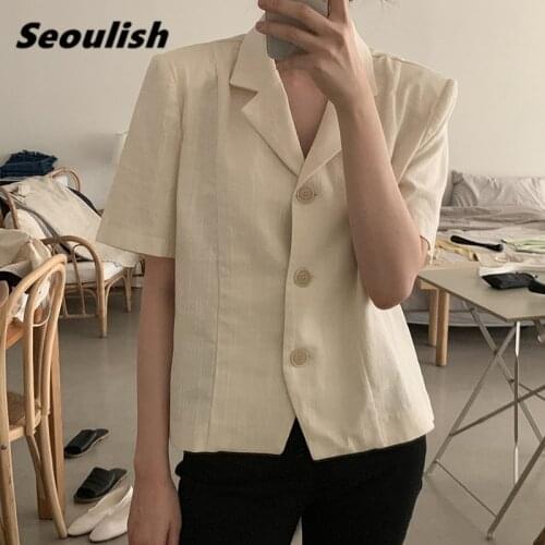 Seoulish Summer New 2021 Single Breasted Casual Womens Blazers Solid Female Formal Jackets Elegant Short Outerwear Chic Tops