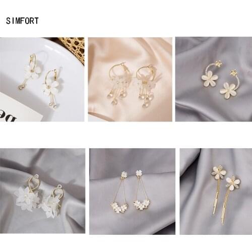 Womens 925 Silver Pin Earing Transparent Shell Petal Circle Diamond Tassel Simple Personality Alloy Decoration Jewelry Gift