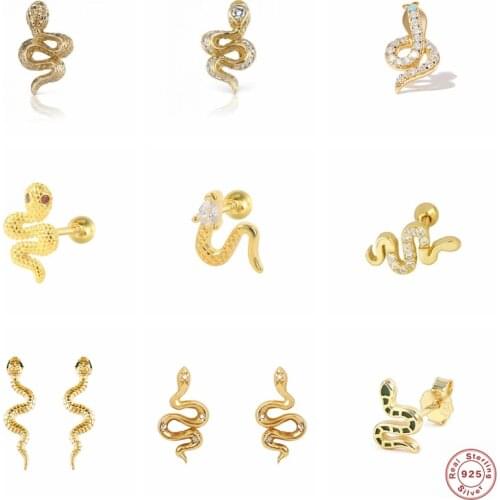 CANNER Piercing Aretes 25 Sterling Silver Bling Zircon Mini Snake Stud Earrings For Woman Girl Cartilage Pendientes Fine Jewerly