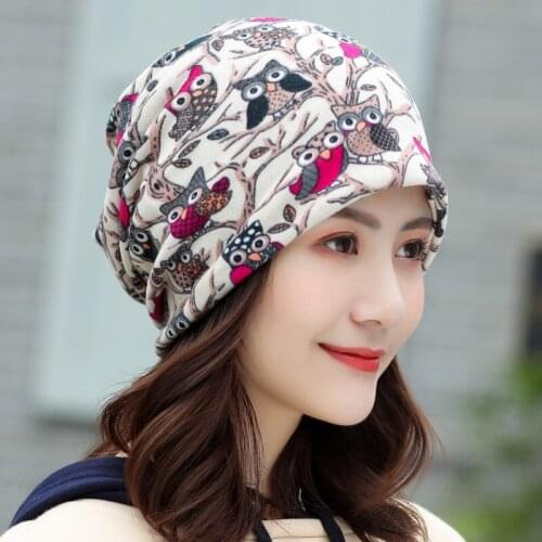Women Caps Skullies Lady Fashion High Quality Multifunctional Hip Hop Animal Birds Pattern Winter Cap Scarf Autumn Hat Headdress