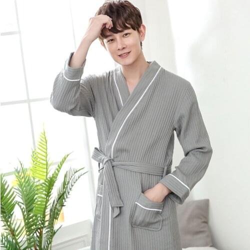 Waffle Bathrobes Hotel 100% Cotton Pijamas MenS Spring Comfortable Breathable Bathrobe Thin Ladies Nightgown Lounge Negligee